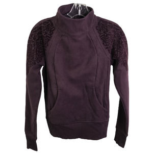 Lululemon Women's Scuba Jacket Black Cherry Velvet‎ Floral Flocked Pullover Sz 2